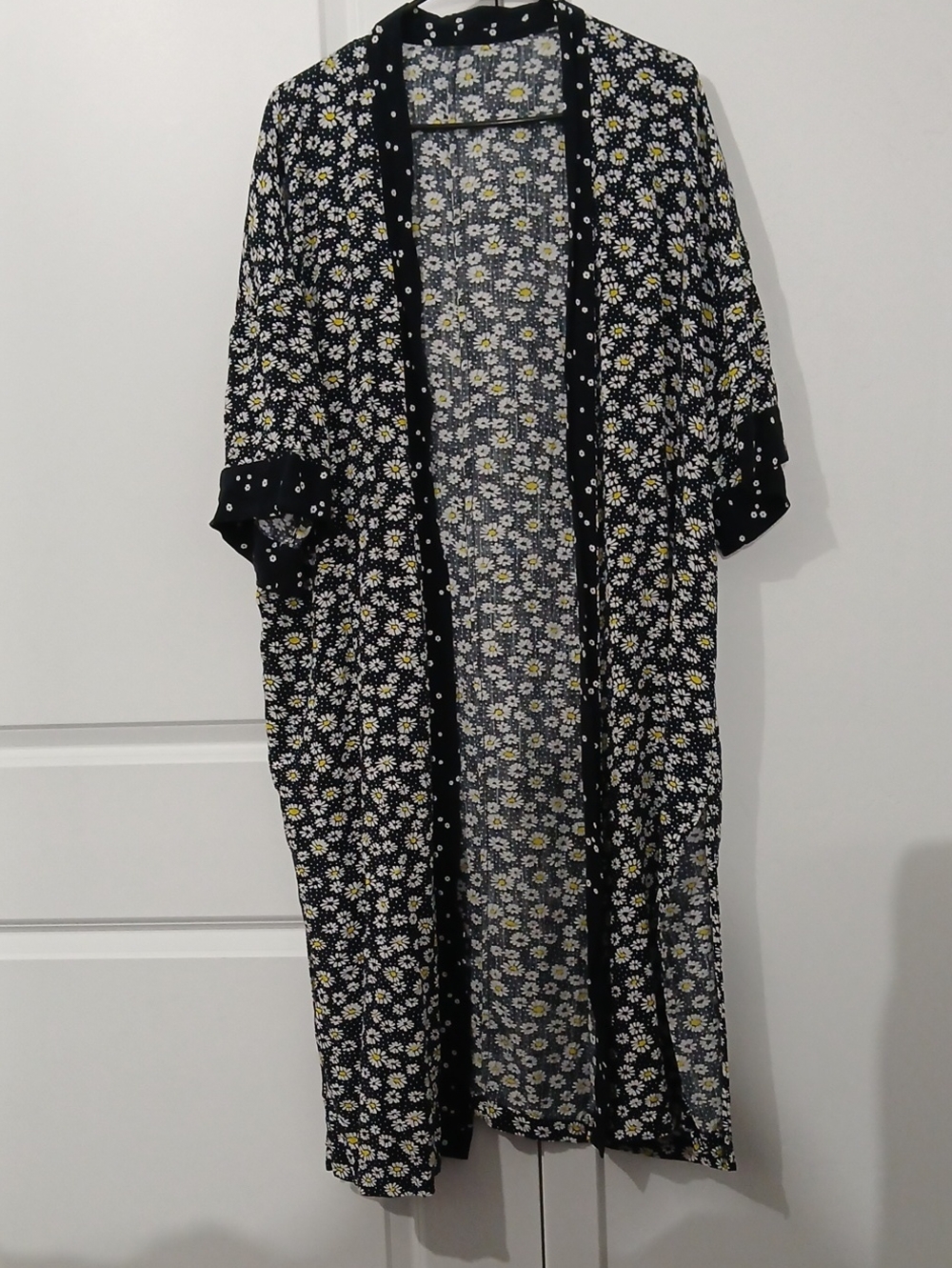 wild fable Black Floral Daisy Longline Open-Front Duster
